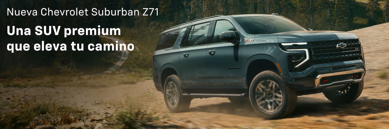 Chevrolet Suburban Z71 2025 en movimiento sobre camino off-road, con diseño robusto