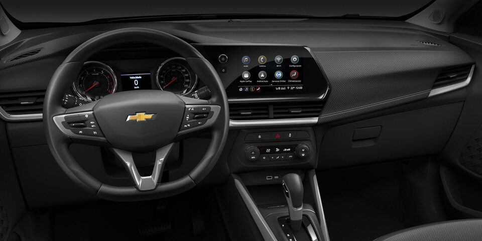 Vista completa del tablero incluyendo cluster digital y volante de la Chevrolet Montana.